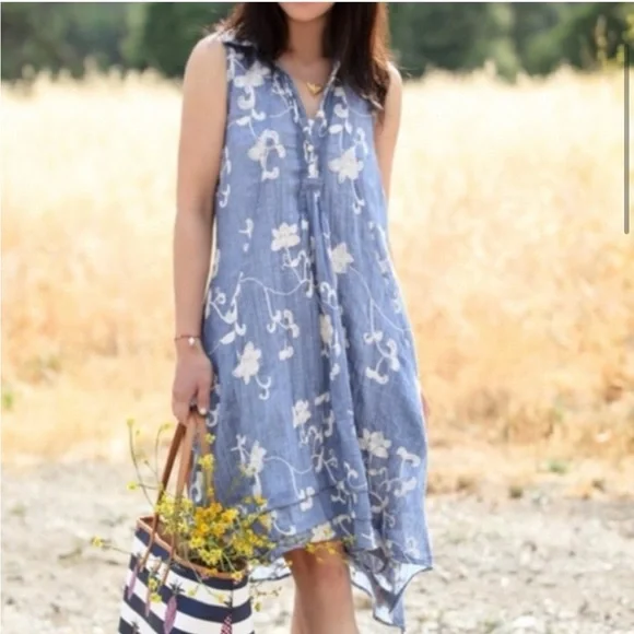 Anthropologie Isabella Sinclair Tillie gauzy chambray embroidered smalll dress - Picture 6 of 8